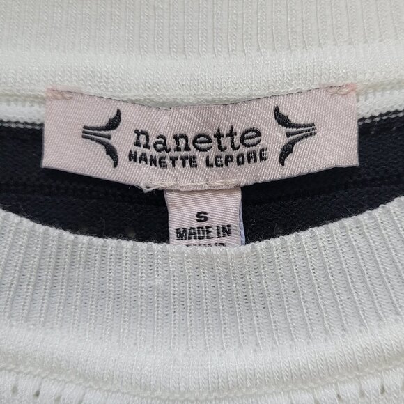 Nanette Lepore Short Sleeve White & Black Striped Sweater Womens Size Small - Picture 5 of 10